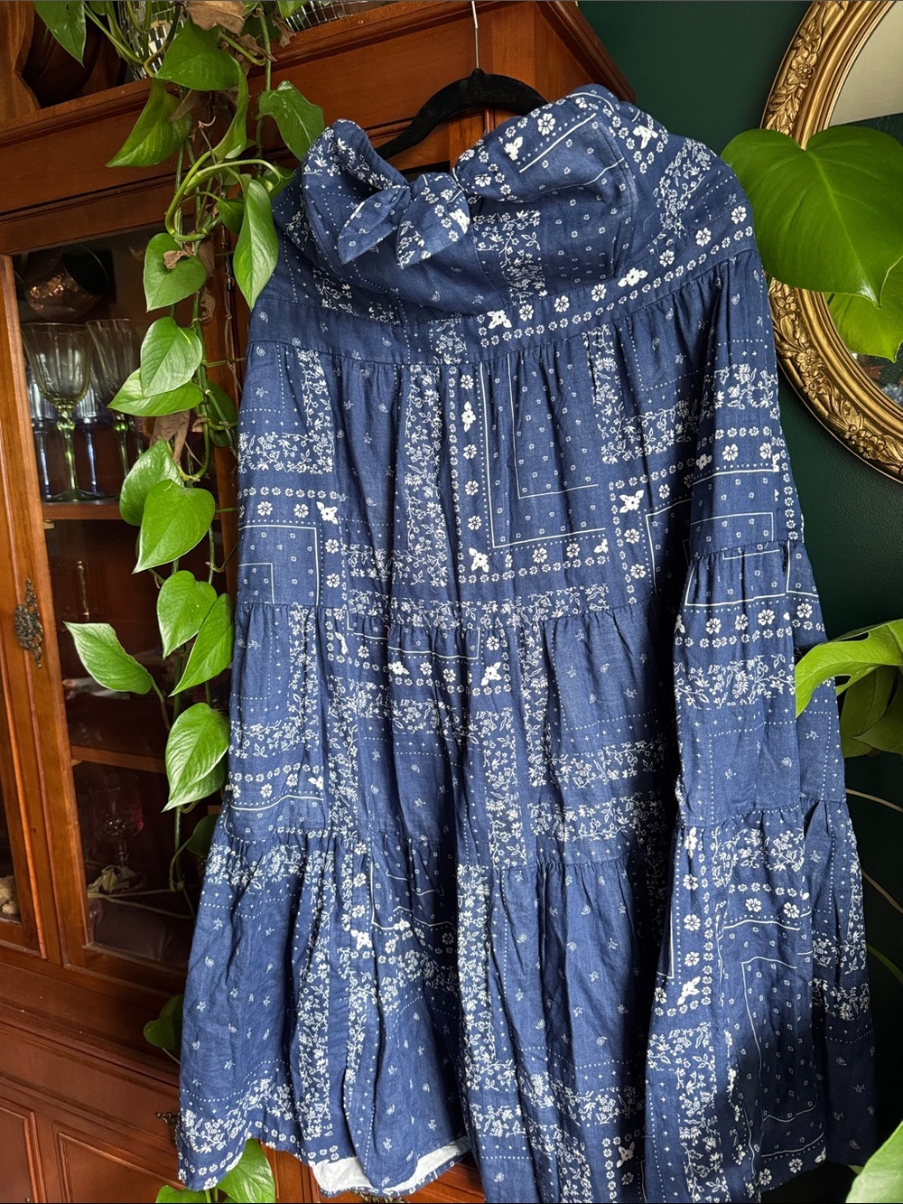 Universal Thread Navy Blue Strapless Bandana-Print Maxi Dress